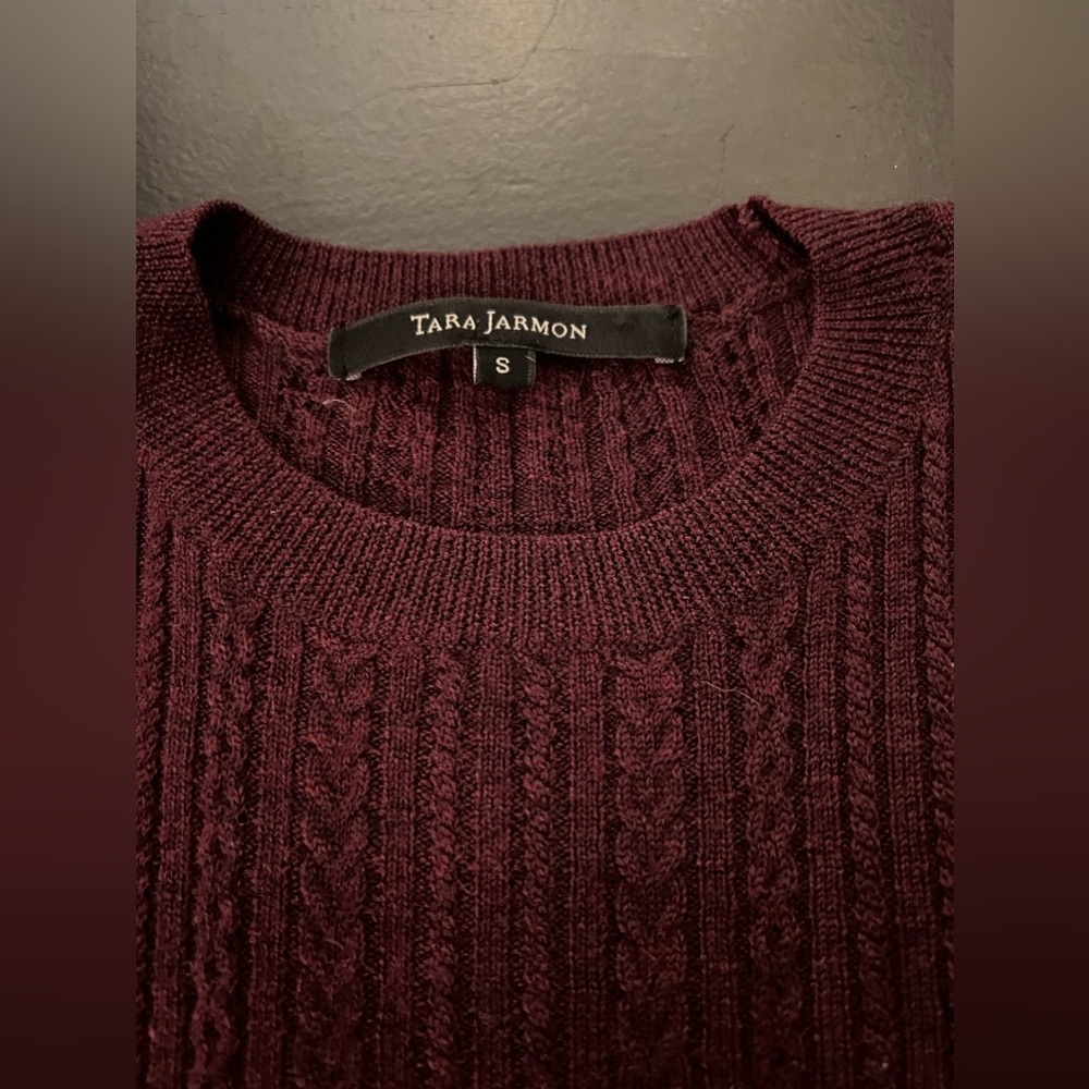 Tara Jarmon Burgundy Cable Knit Crewneck Sweater